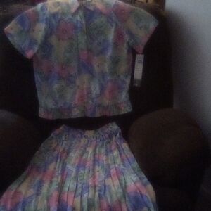 Alfred Dunner Pastel Floral Two-Piece Top and Skirt Set